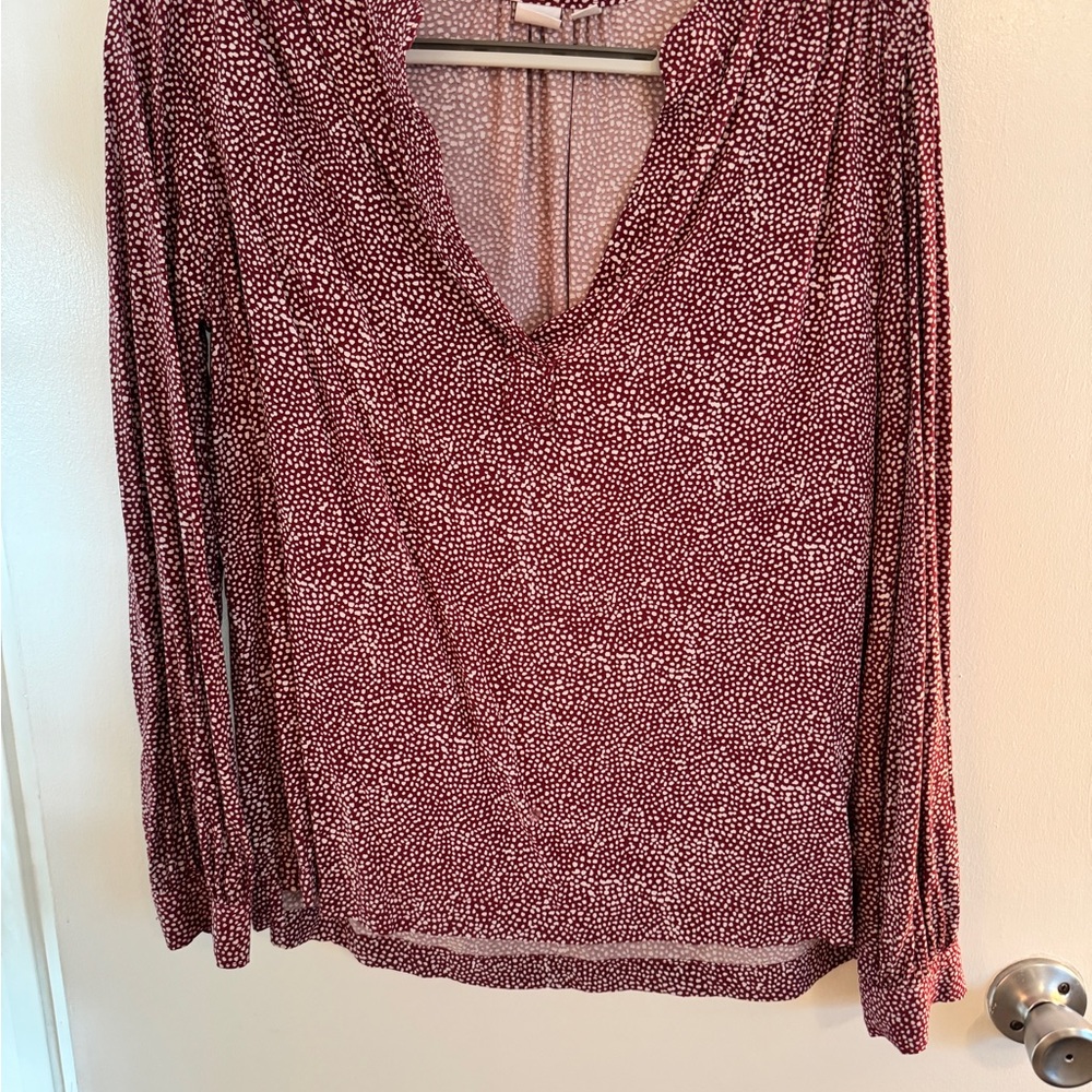 GAP Burgundy Maroon Dots/Leopard Patterned Blouse medium Rayon Med